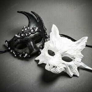 Venetian Wolf Masquerade Halloween Party mask Black White